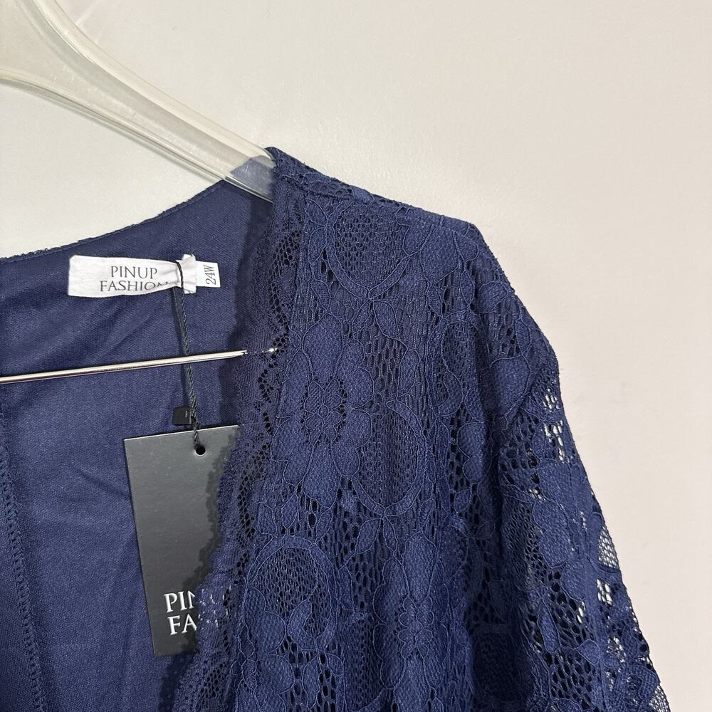 Pinup Fashion Lace Dress Women's Plus Sz 24W Navy Blue Lined Lace Stretch NEW - Picture 4 of 6